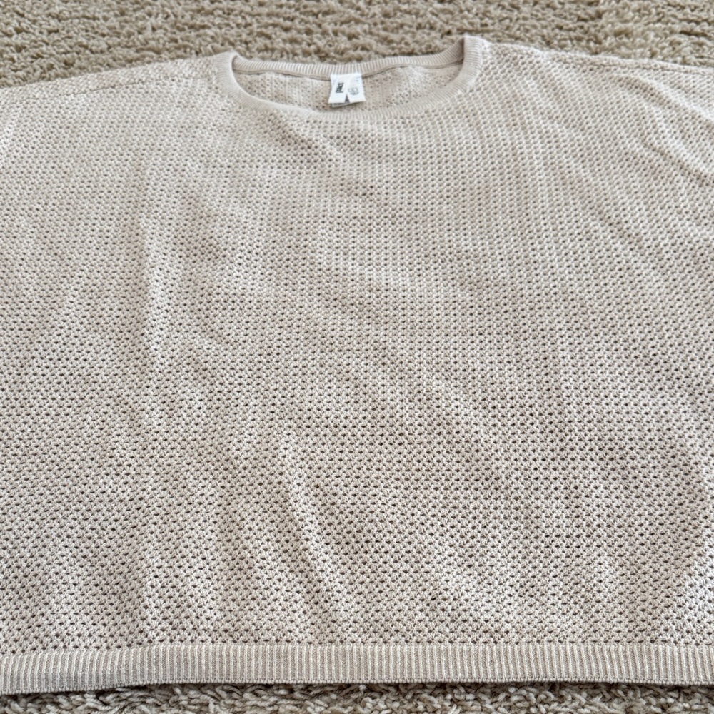 pact Organic Cotton Beige Open Knit Short Sleeve Sweater Top, Womens sz L - Picture 5 of 12